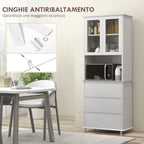 Tall Kitchen Pantry with 2-Tier Cabinet and 3 Drawers, in MDF, 68x38x172 cm, White