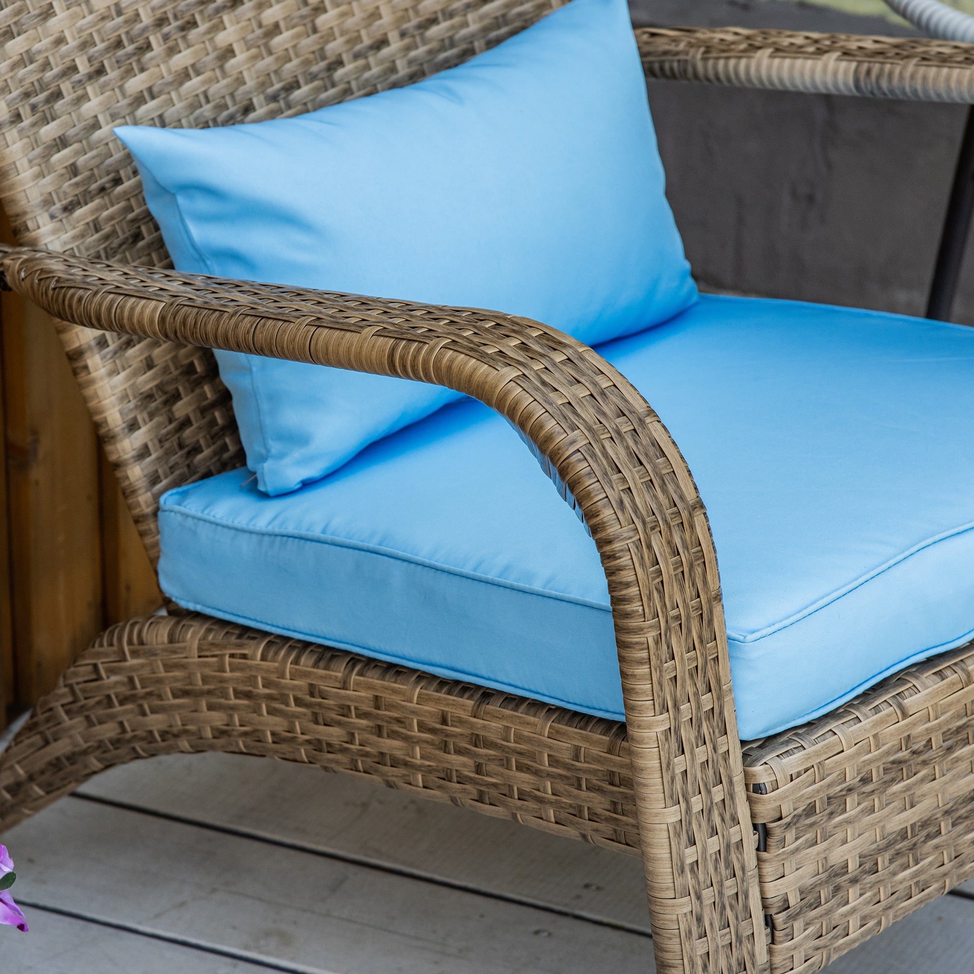 Outsunny Garden Chair Adironrack with armrests, in Rattan and Steel, 65x86x90 cm, brown and blue - Borgè