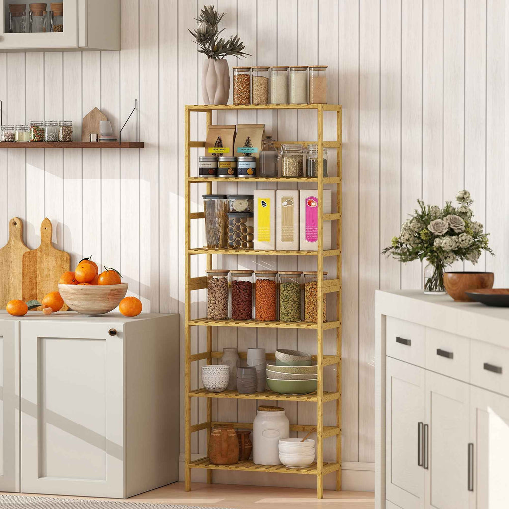 HOMCOM 6-Tier Bamboo Bookshelf with Adjustable Shelves, 60x26x161cm, Natural Wood