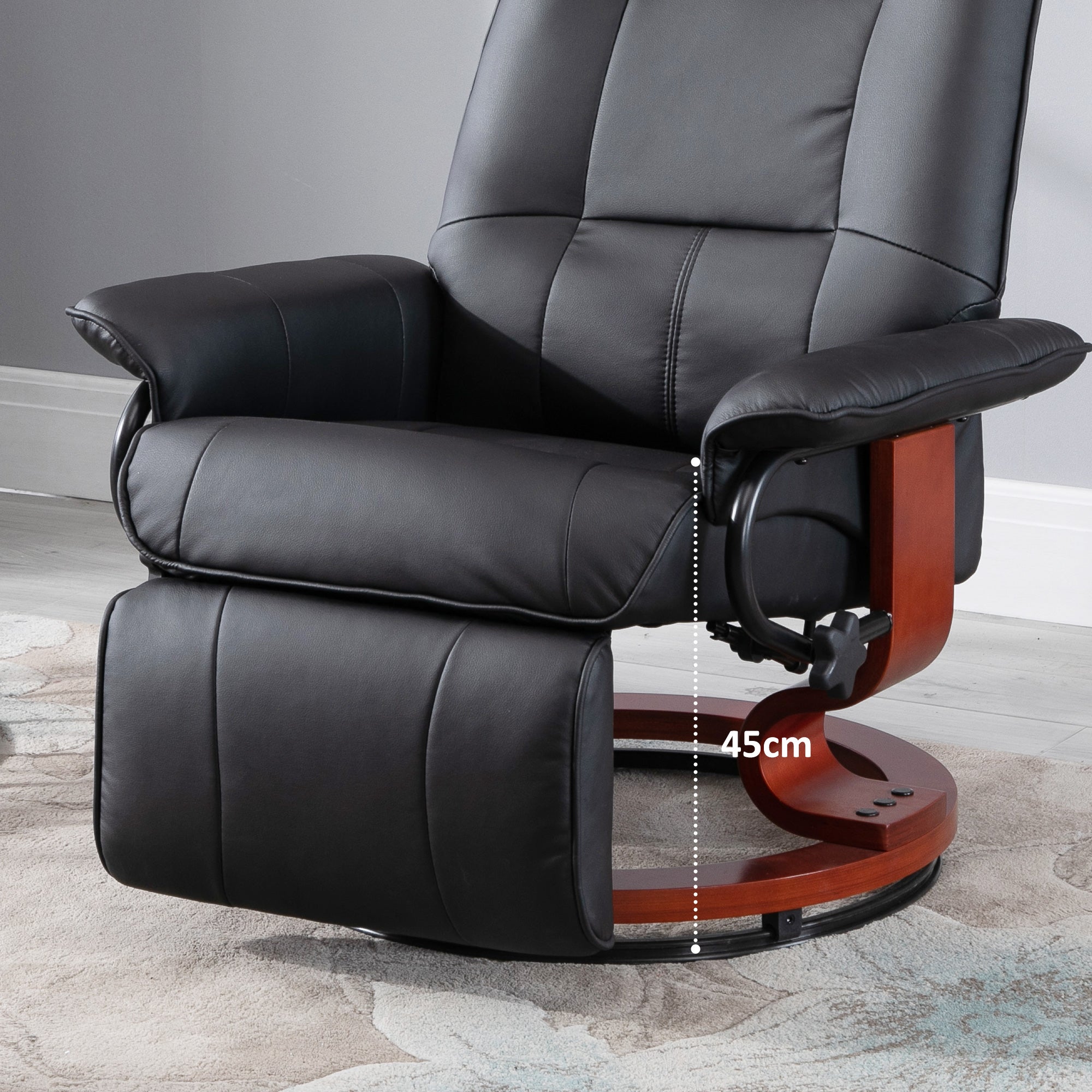 Manually Reclining Relaxing Chair up to 145° with Footrest and Faux Leather Upholstery, Black