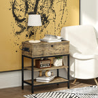 Sofa Table with Drawer and 2 Shelves Industrial Style, in Wood and Metal, 60x30x66.5 cm, Black and Brown