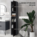 kleankin Bathroom Column in Chipboard with 2 Open Shelves and 2 2-Tier Cabinets, 30x30x183 cm, Black and Gray - Borgè