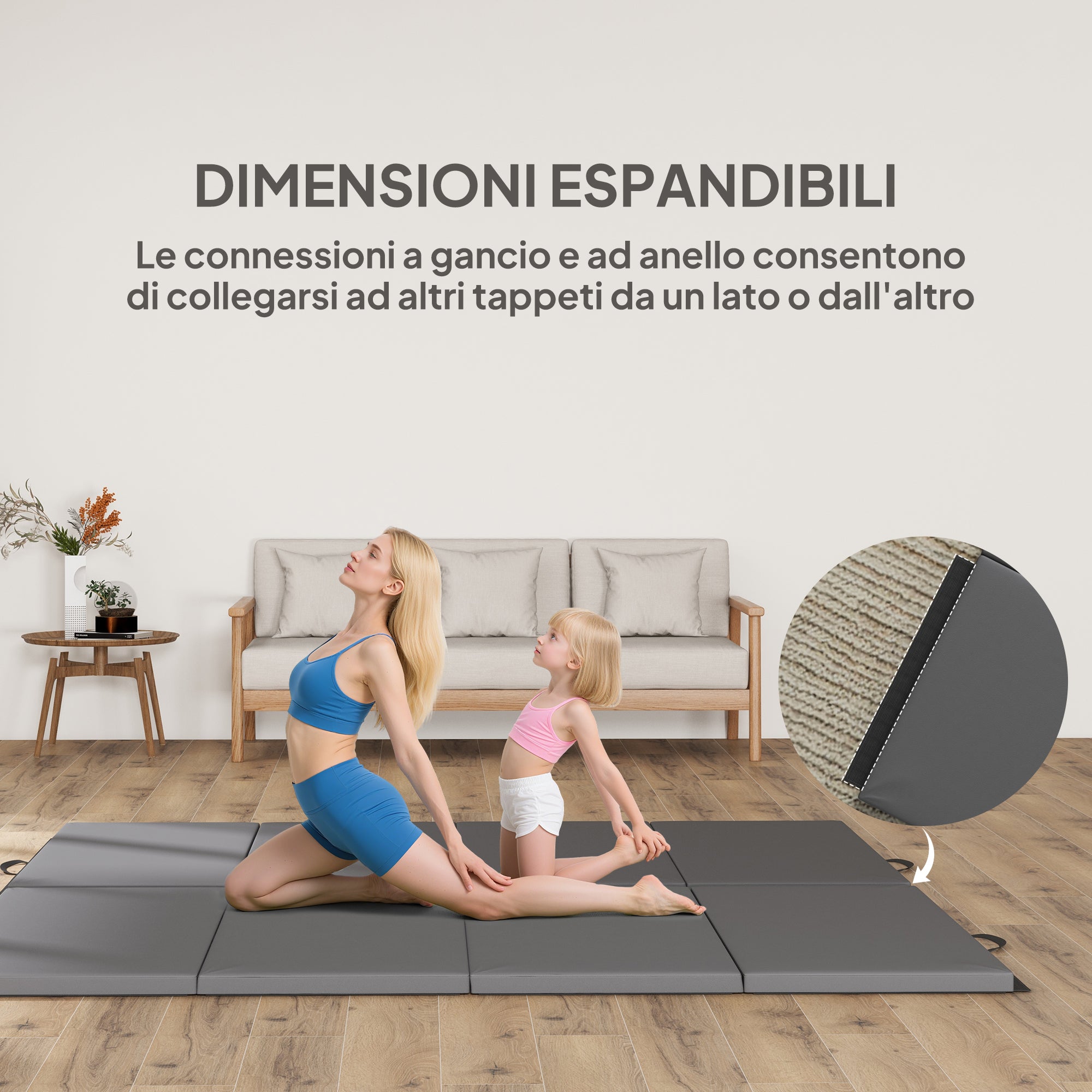 Foldable Gymnastics Mat, 5cm Thick and Non-Slip Fitness Mat, 240x120cm, Grey