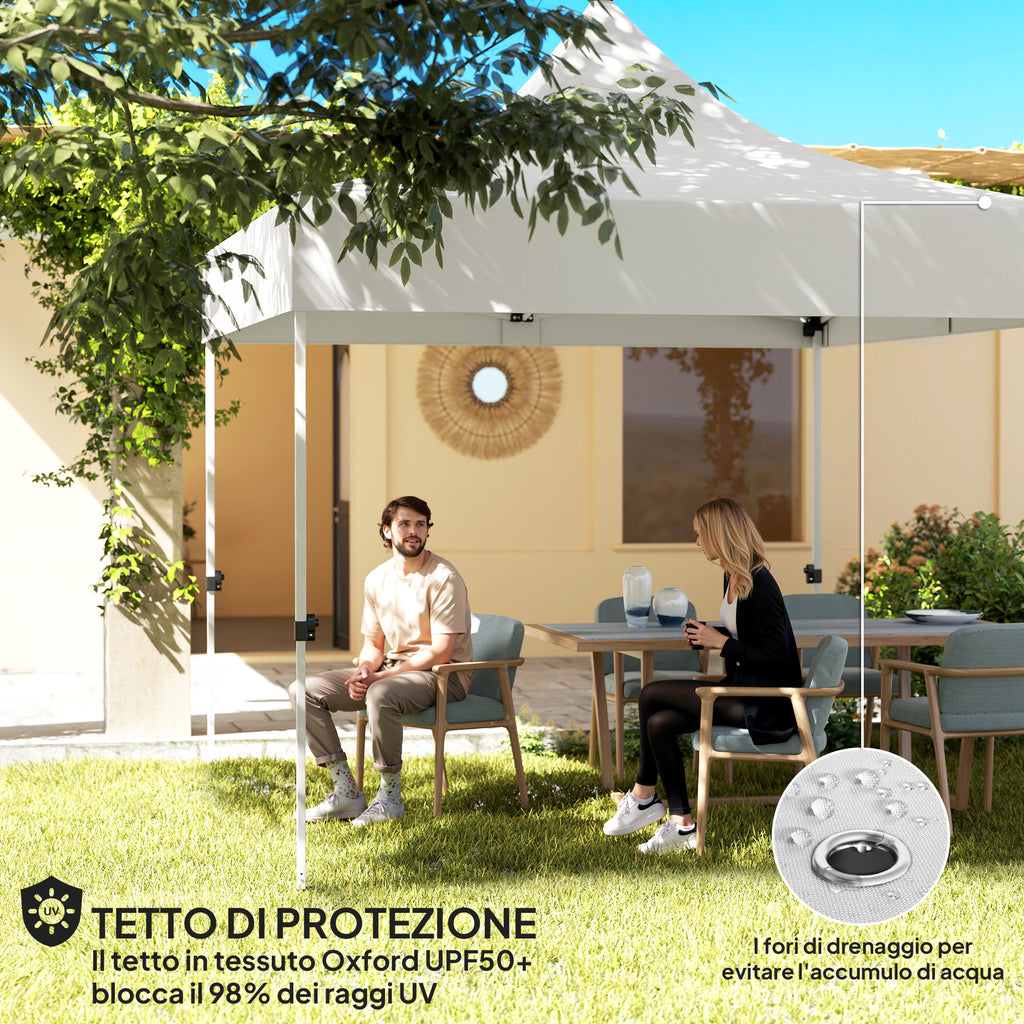 Pop Up Garden Gazebo 3x3 m with Adjustable Height with Solar LED Lights, in Oxford Fabric and Metal, White