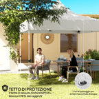 Pop Up Garden Gazebo 3x3 m with Adjustable Height with Solar LED Lights, in Oxford Fabric and Metal, White