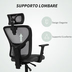Ergonomic and Adjustable Office Chair with Lumbar Support and Headrest, 66x61x106-116 cm, Grey