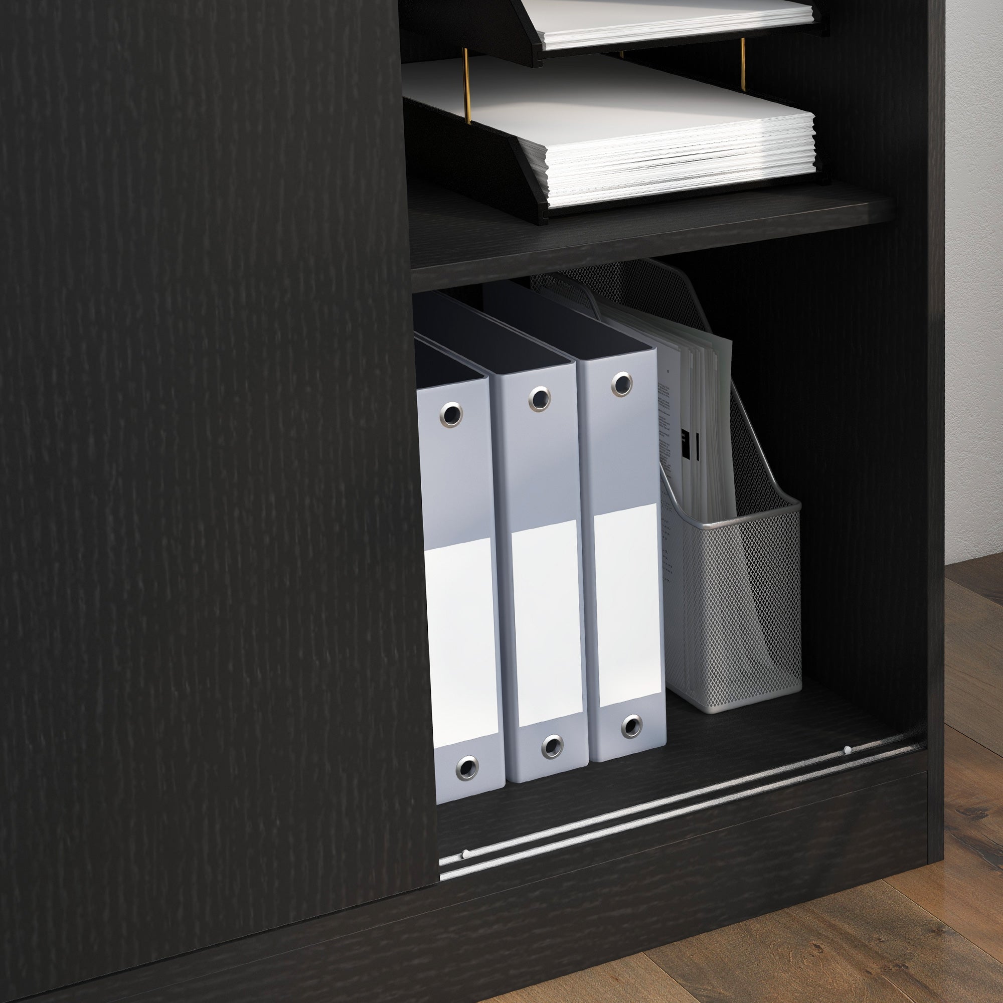 3-Shelf Office Cabinet with 2 Security Keys and Sliding Doors, 80x40x120 cm, Black