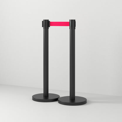 Retractable bollards, Set of 2 Path Marker Poles with 2m Extendable Tape, Ø32x90cm, Black and Red