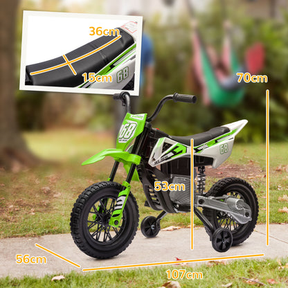 Children's Electric Motorcycle with Wheels and Charge Indicator, in PP and Metal, 107x56x70 cm, Green