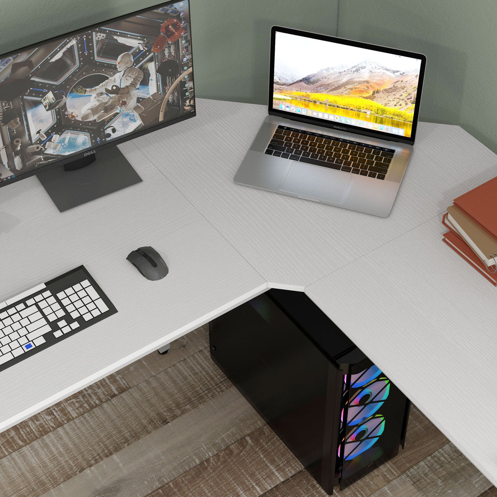 L-Shaped Corner Desk with Adjustable Feet, Wood and Steel, 150x150x76 cm, White