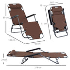 Folding and Collapsible Garden Lounger in Oxford Fabric, 135x60x89cm - Brown