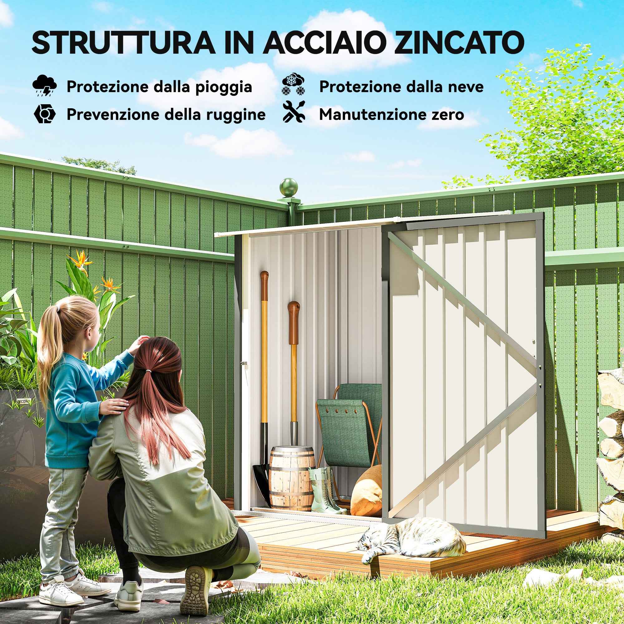 Galvanized Steel Garden Shed with Hinged Door, 100x104x160 cm, Light Grey