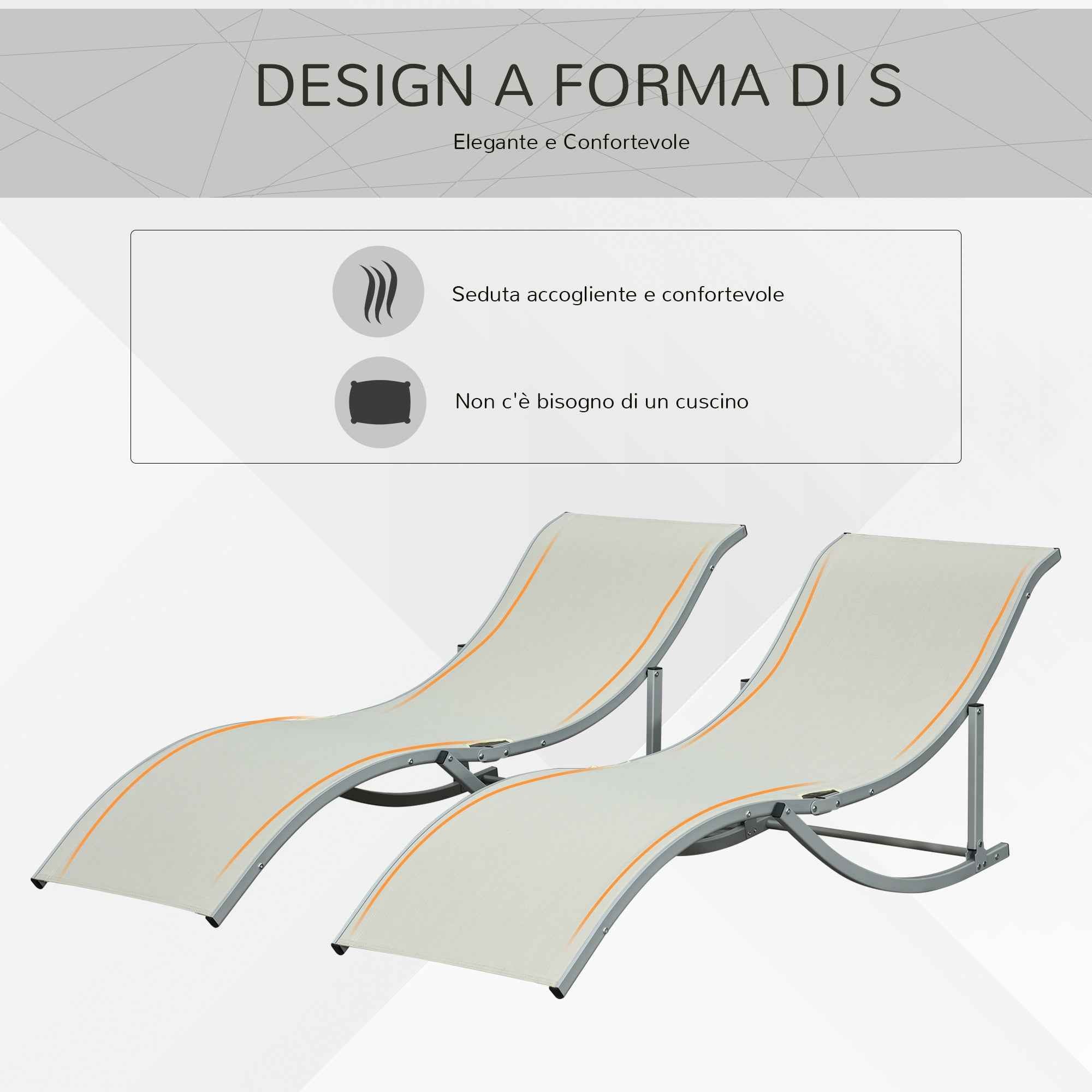 Outsunny Set of 2 Folding Garden Loungers, Aluminum and Textilene Sun Lounger, 61x165x63 cm