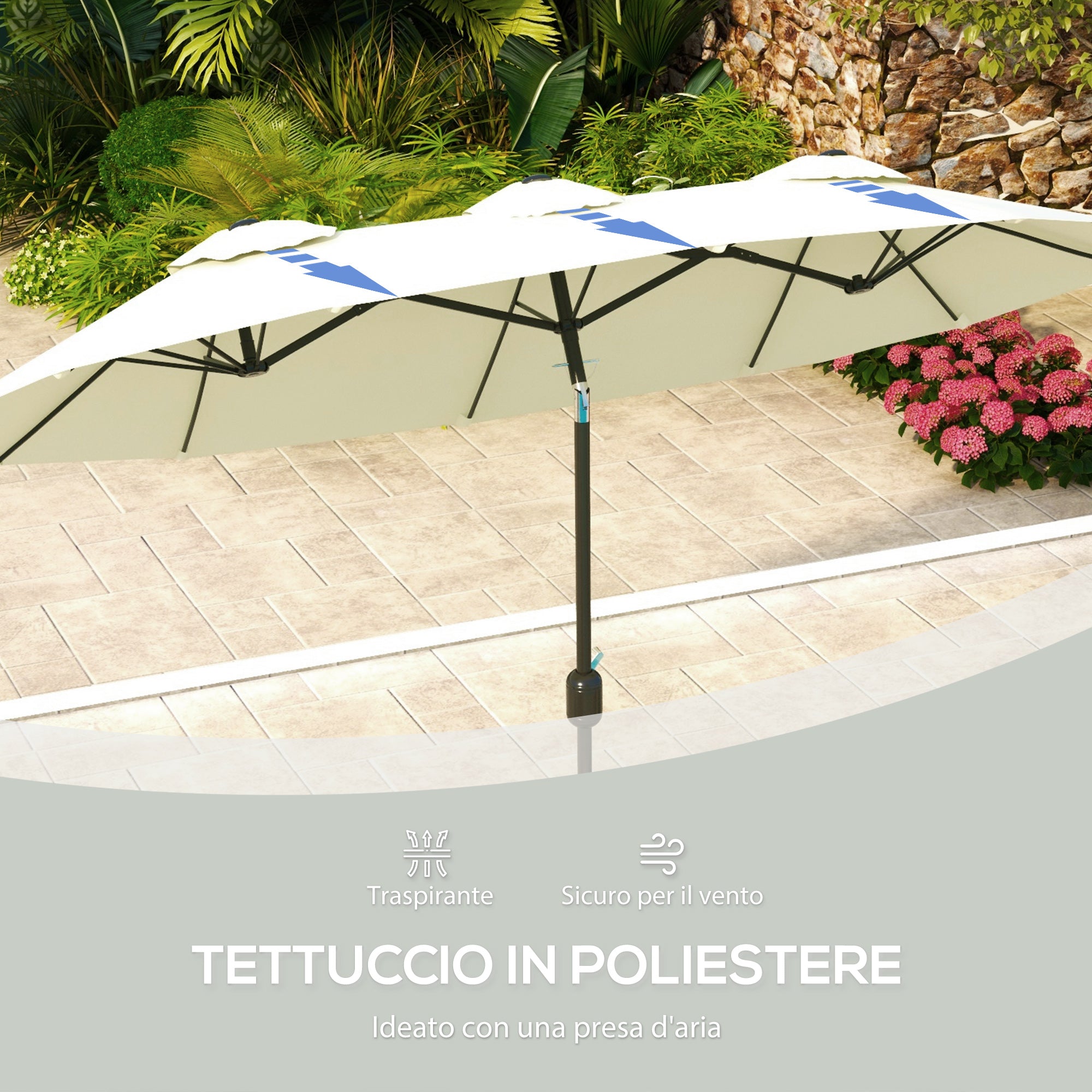 Double Tilting Garden Umbrella with Crank Opening, 285x147x227cm, Beige