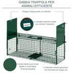 Small Live Animal Trap Cage with Double Door and Handle, 80x25x30cm, Dark Green