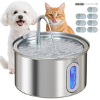 2.5L Cat Water Fountain with LED Light and 2 Flow Modes, Stainless Steel, 19.4x19.4x18.7 cm, Silve