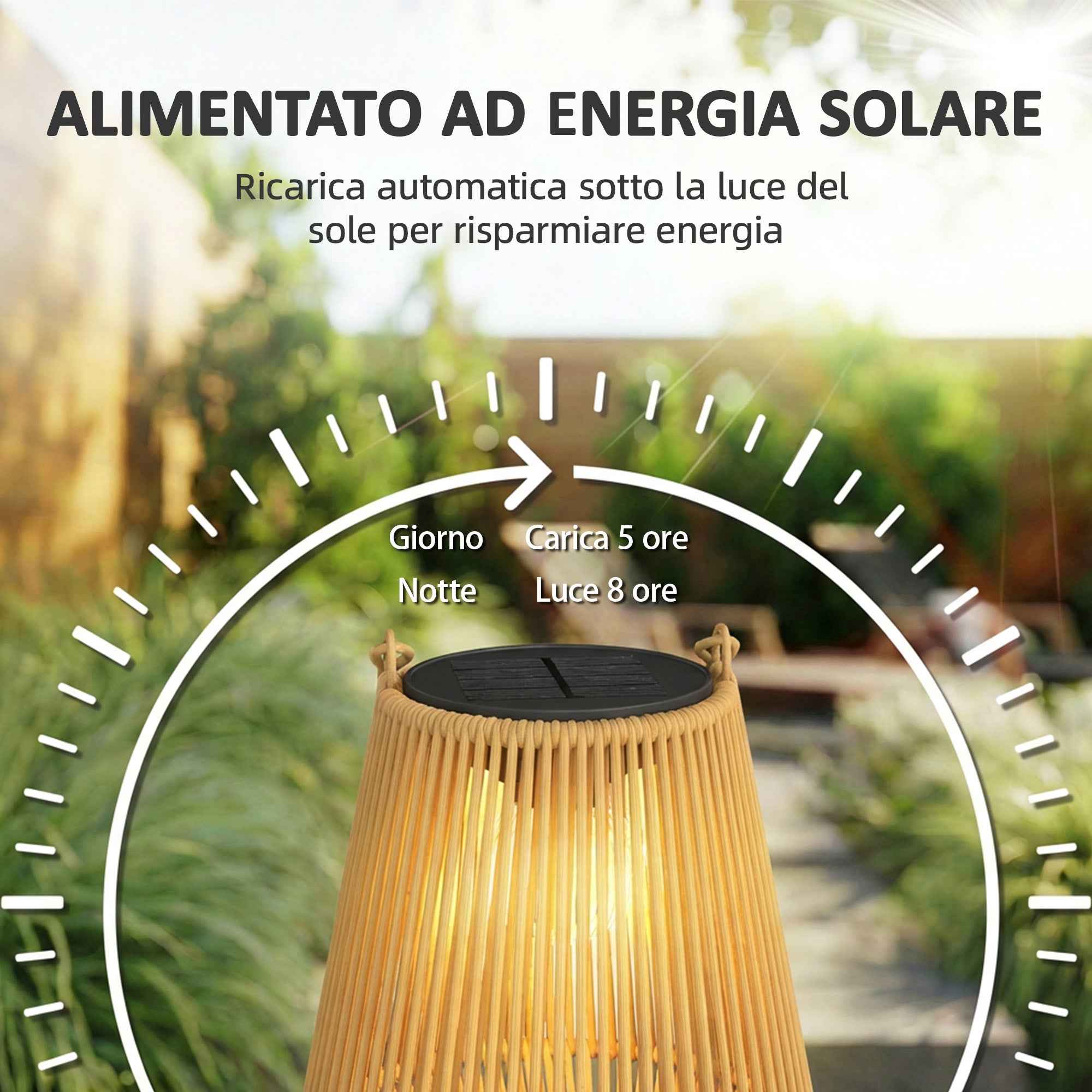 Outsunny Set of 2 Solar Rattan Lamps, with Automatic On/Off, IP44, 16x16x21 cm, Brown