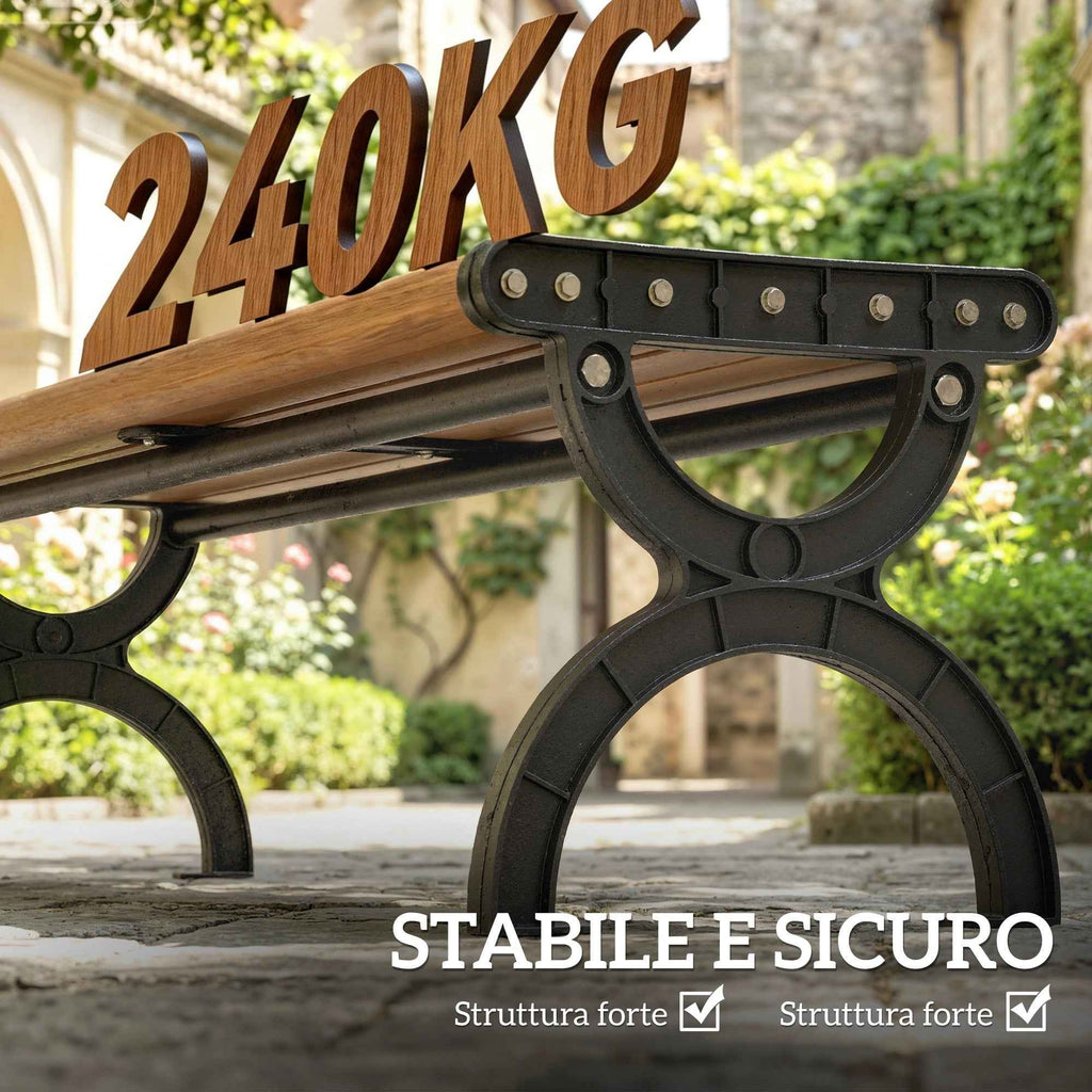 Outsunny 2-Seater Outdoor Metal Bench, 124x39x39 cm, Wood and Black