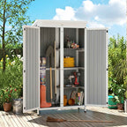 Outsunny Garden Cabinet with Removable Shelves and Lockable Door, Wood and Steel, 94x43x166 cm, White and Black