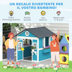 Outsunny Children's Playhouse for 3-8 Years Old with Pots and Planters, Made of Fir Wood, 114x126.4x135 cm, Blue