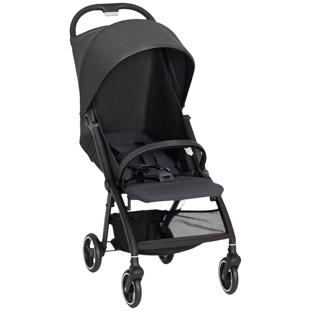 Baby Stroller for 0-3 Years Old, Foldable and Lightweight with Adjustable Backrest, Canopy, Basket, Dark Grey