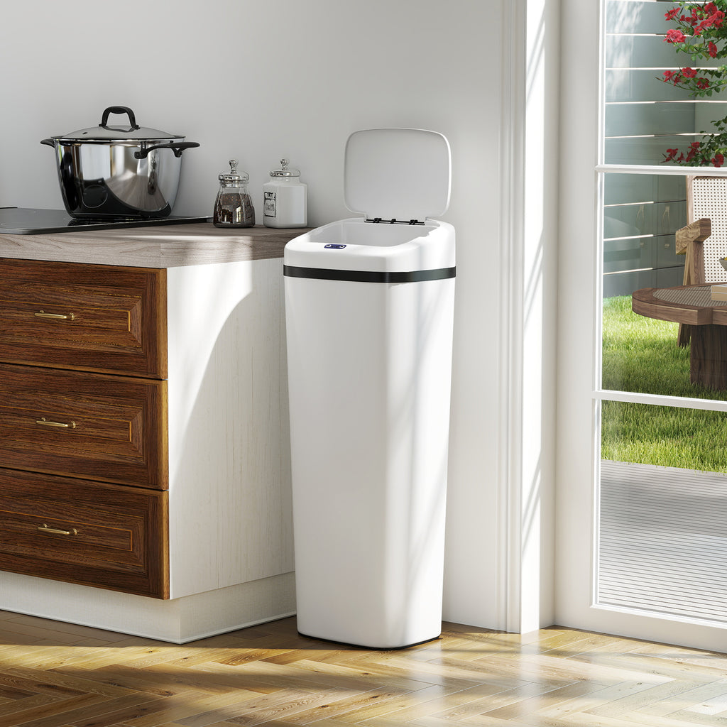 HOMCOM 50L Infrared Sensor Trash Can with 2 Opening Modes, Anti-Fingerprint Surface, White