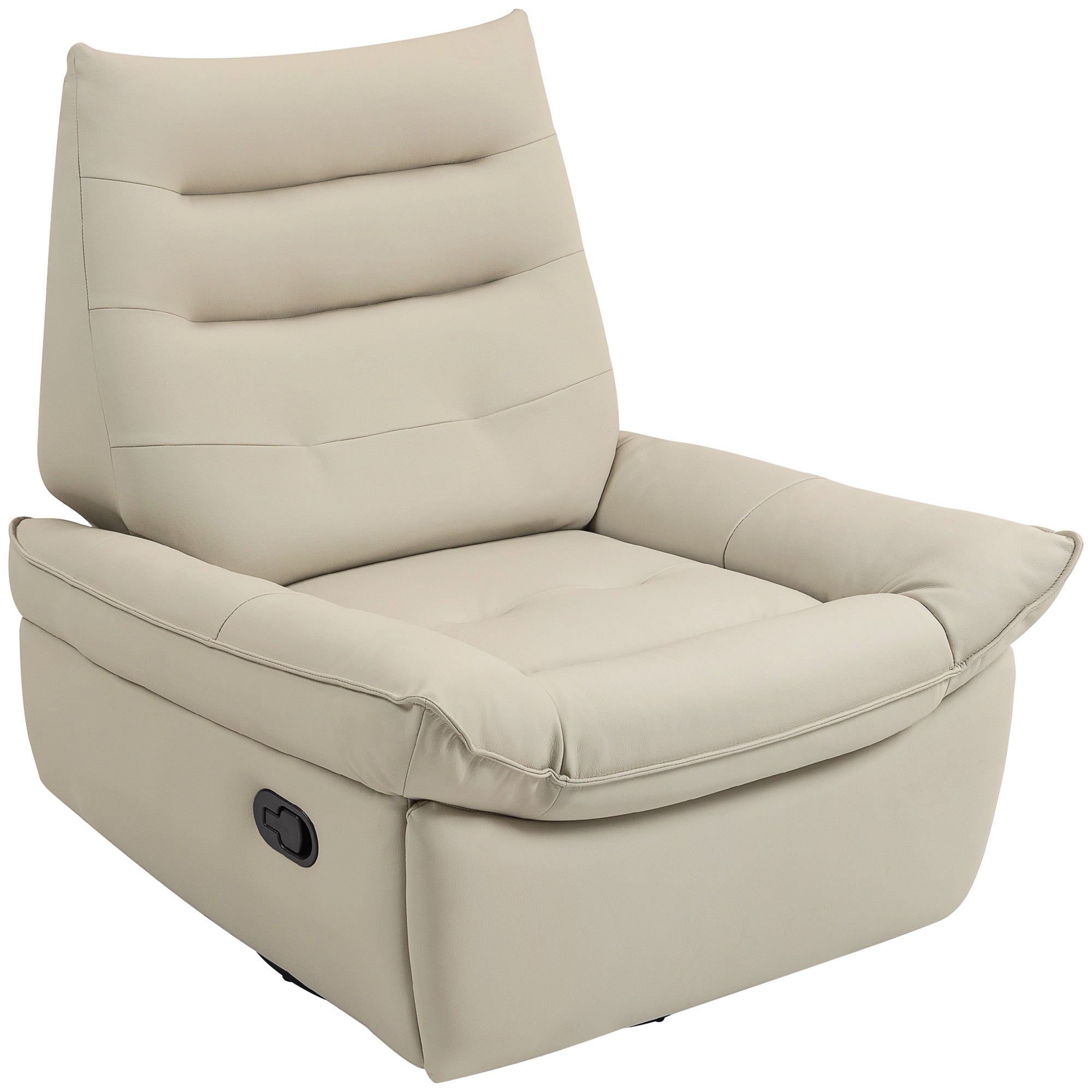 Manually Reclining Relaxing Chair with Footrest and Swivel Base without Armrests, Cream