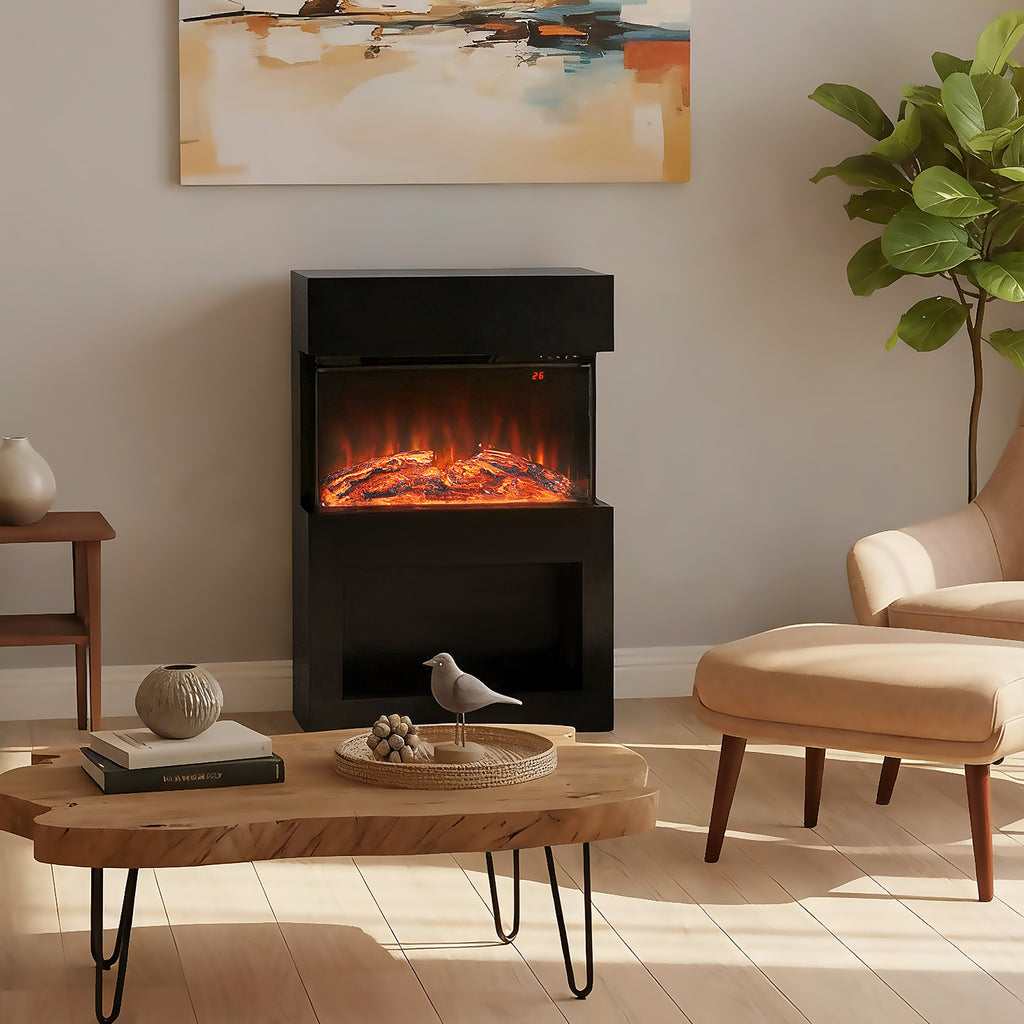 Electric Fireplace with 3D Colorful Flame Effect, 1000W/2000W with Adjustable Temperature and Remote Control, Black