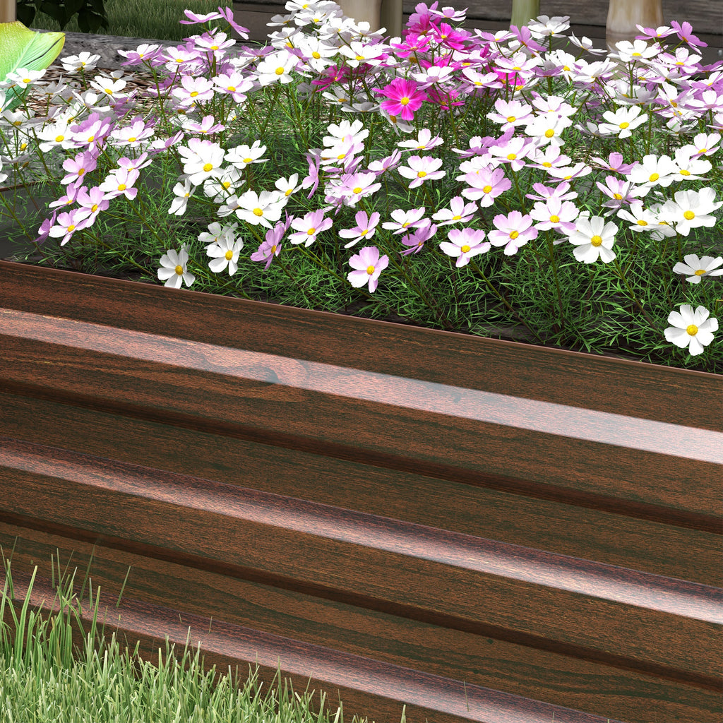 Outsunny 405L Open Bottom Metal Raised Planter, 240x60x30cm, Dark Wood Color