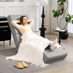 High Back Reclining Chaise Longue with Thick Padding and Metal Legs, Light Grey