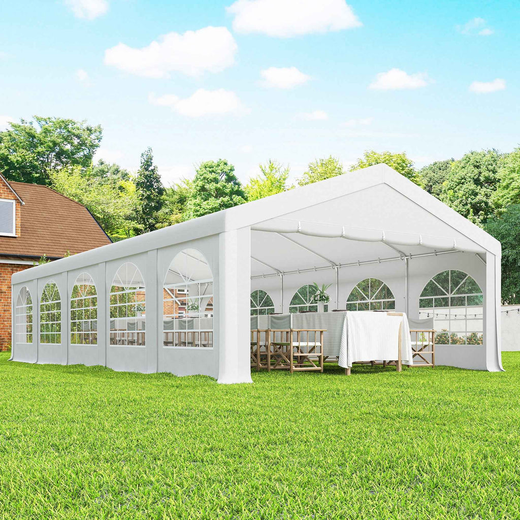 Outsunny 10x5 m Garden Tent with 10 Removable Side Walls, in PE and Galvanized Metal, White