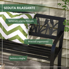Outsunny 2 -seater garden bench with decorated back and armrests, 125x50x75cm, black - Borgè
