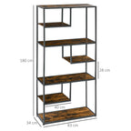 Industrial Style 7-Tier Wood and Steel Bookcase, 83x34x180 cm, Brown