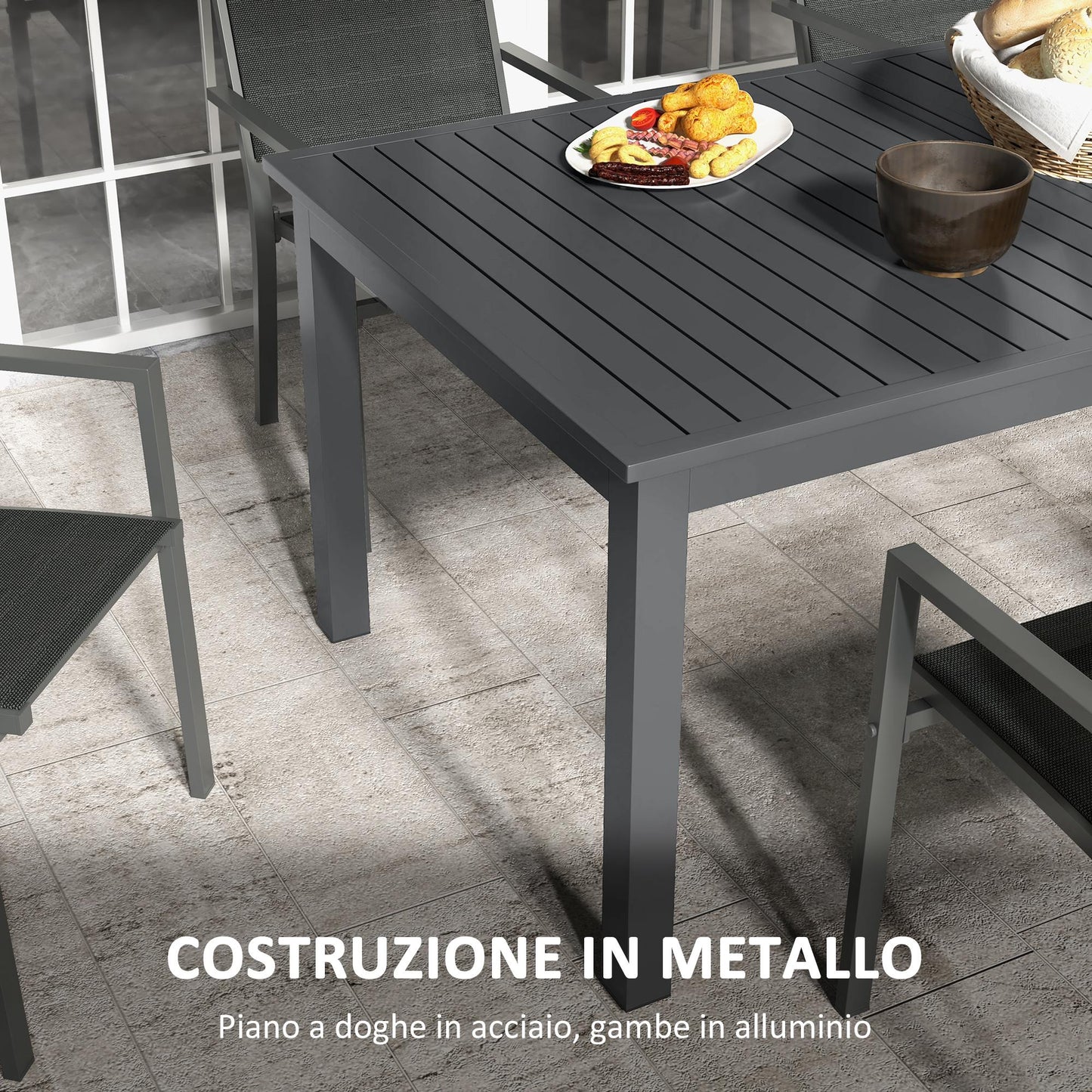 Outsunny Outdoor Table for 8-10 People Extendable 180/240cm in Steel and Aluminium, Dark Gray