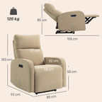 Electric Chenille Recliner Chair with Footrest, Adjustable Headrest and Sockets, 80x93x103 cm, Beige