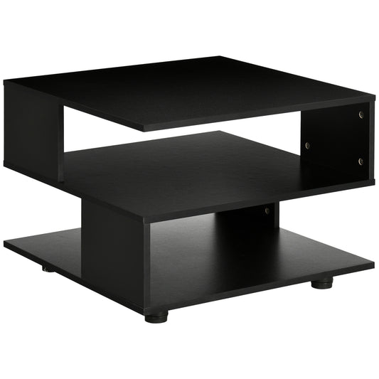 Asymmetrical Wooden Coffee Table with Adjustable Shelves and Feet, 60x60x45cm, Black