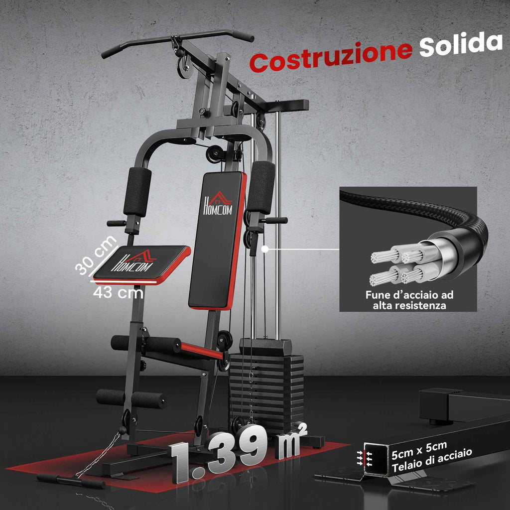 HOMCOM Power Tower Fitness Station Weights 65kg, 135x103x210cm, Black Red