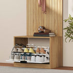 HOMCOM Hallway Furniture with Bench, Shoe Rack and Coat Rack with 4 Hooks, 60x30x170 cm, Oak and White
