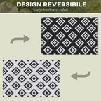 Reversible Geometric Pattern Outdoor Balcony and Terrace Rug, 2.74x1.82 m, Black and White