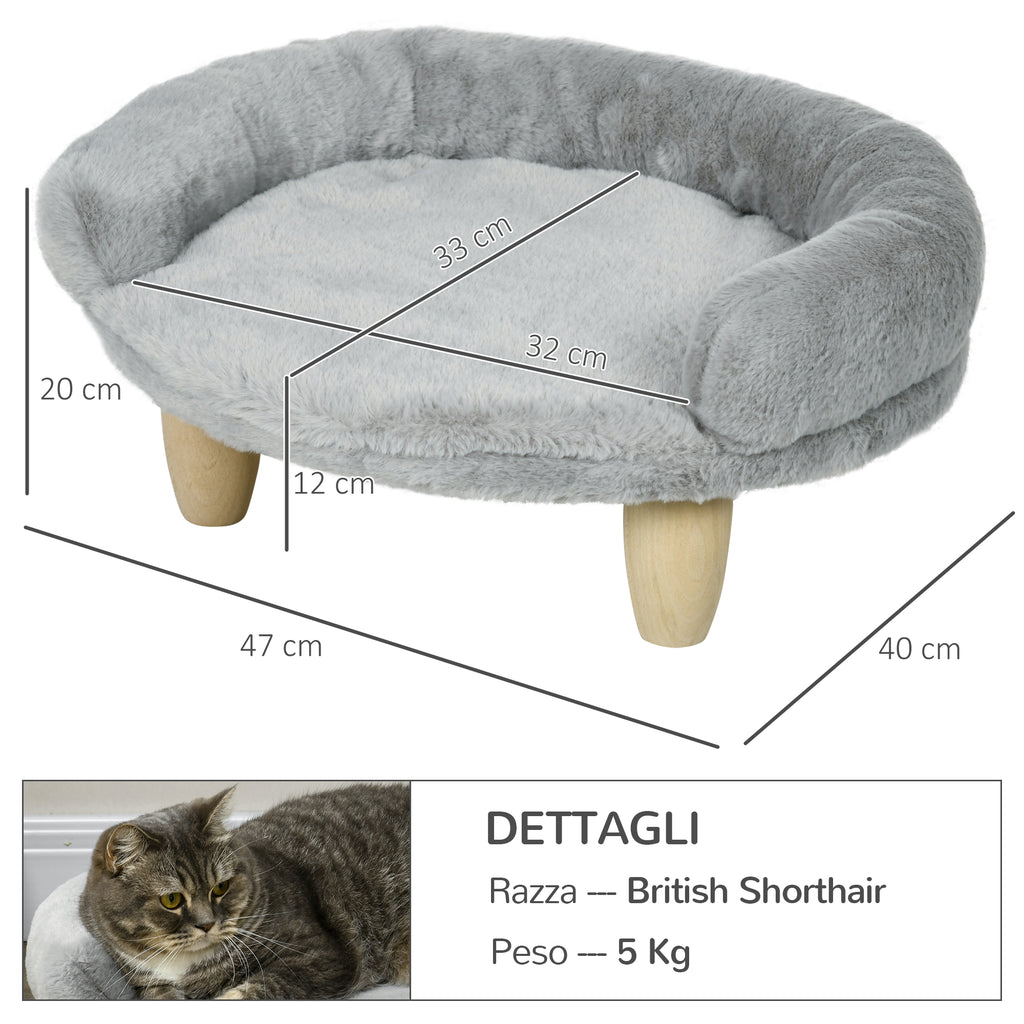Plush Dog and Cat Sofa Bed with Removable Backrest, 47x40x20 cm, Grey