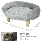 Plush Dog and Cat Sofa Bed with Removable Backrest, 47x40x20 cm, Grey