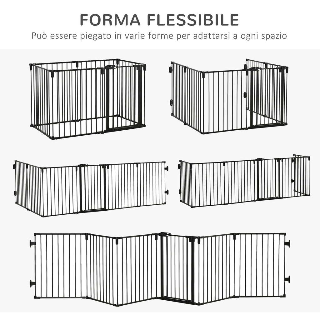 Folding Safety Gate 6 Sections, Steel Dog Barrier Gate, Automatic Locking and Closing System, Black - Borgè