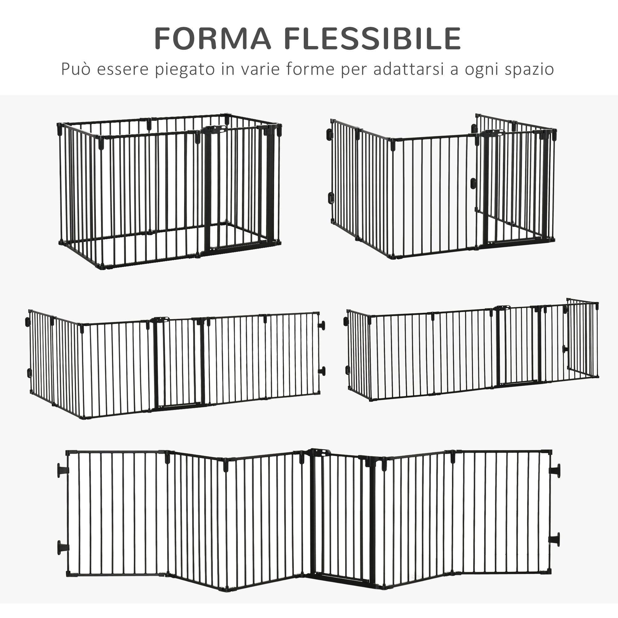Folding Safety Gate 6 Sections, Steel Dog Barrier Gate, Automatic Locking and Closing System, Black - Borgè