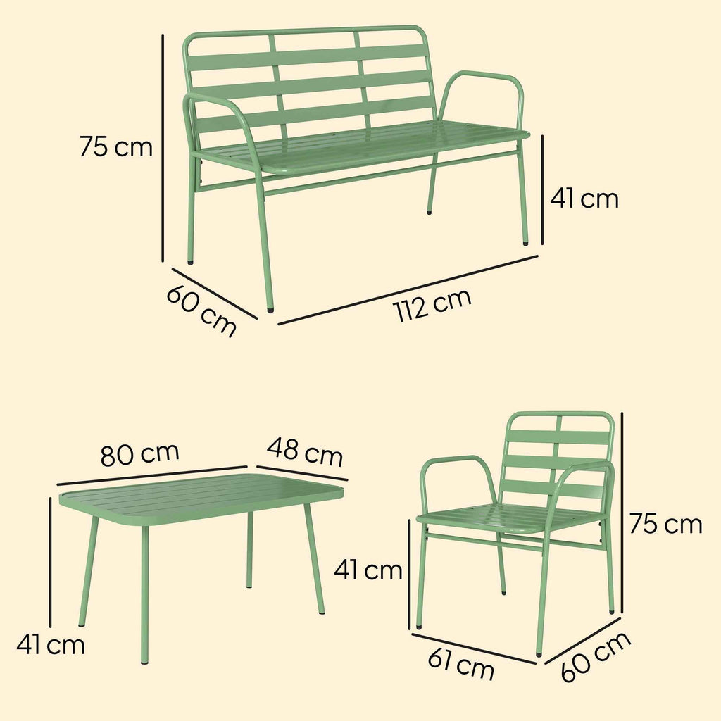 Outsunny 4-Piece Garden Set, Outdoor Metal Sofa with Slats, Green