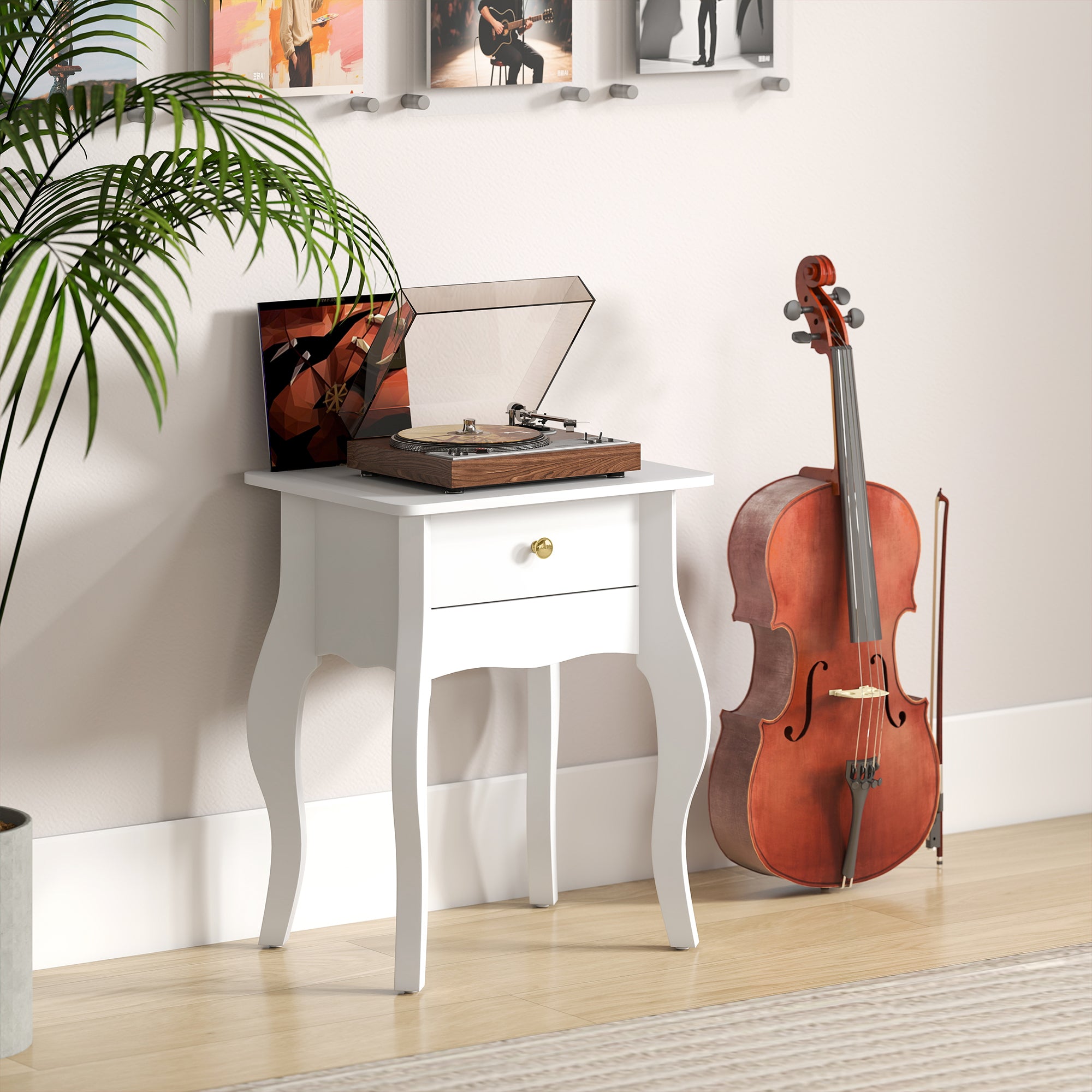 French Style Coffee Table with Drawer and Curved Legs, 45x35x55 cm, White