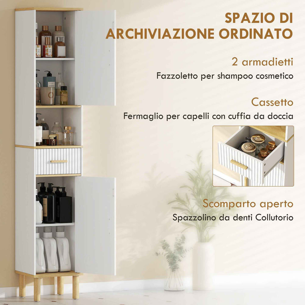 HOMCOM 172cm Bathroom Cabinet with Drawer and Adjustable Shelves, White