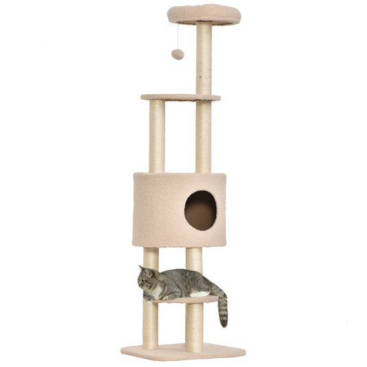 PawHut Sturdy Scratching Post for Cats with 5 Levels, Kennel, House, Games and Sisal Rope, Beige, Max 30kg - Borgè