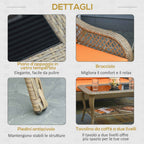 Outsunny PE Rattan Garden Furniture Set with 2 Armchairs, 2-Seater Sofa, Table and Cushions, Khaki and Orange Color