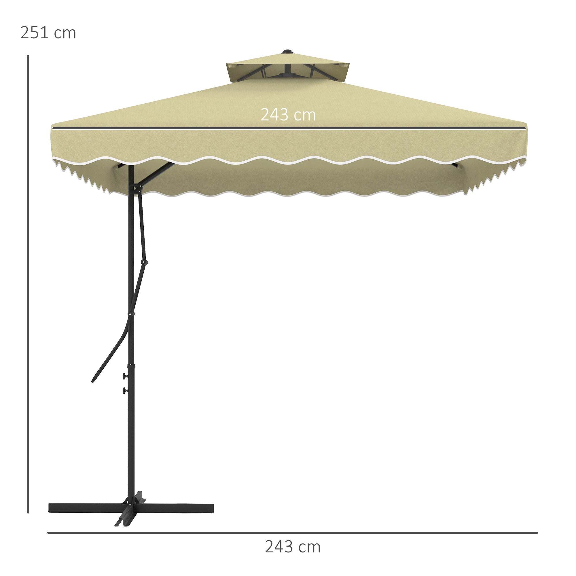 Decentralized Umbrella 2.5x2.5 m with Cross Base and Crank Opening, in Metal and Beige Polyester