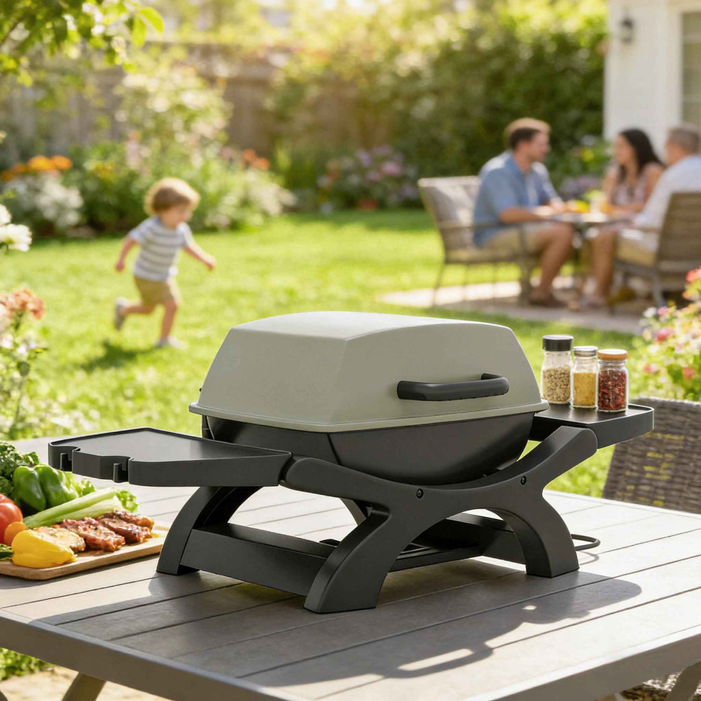 Outsunny 2300W Portable Tabletop Electric Barbecue with Side Shelves, Black.
